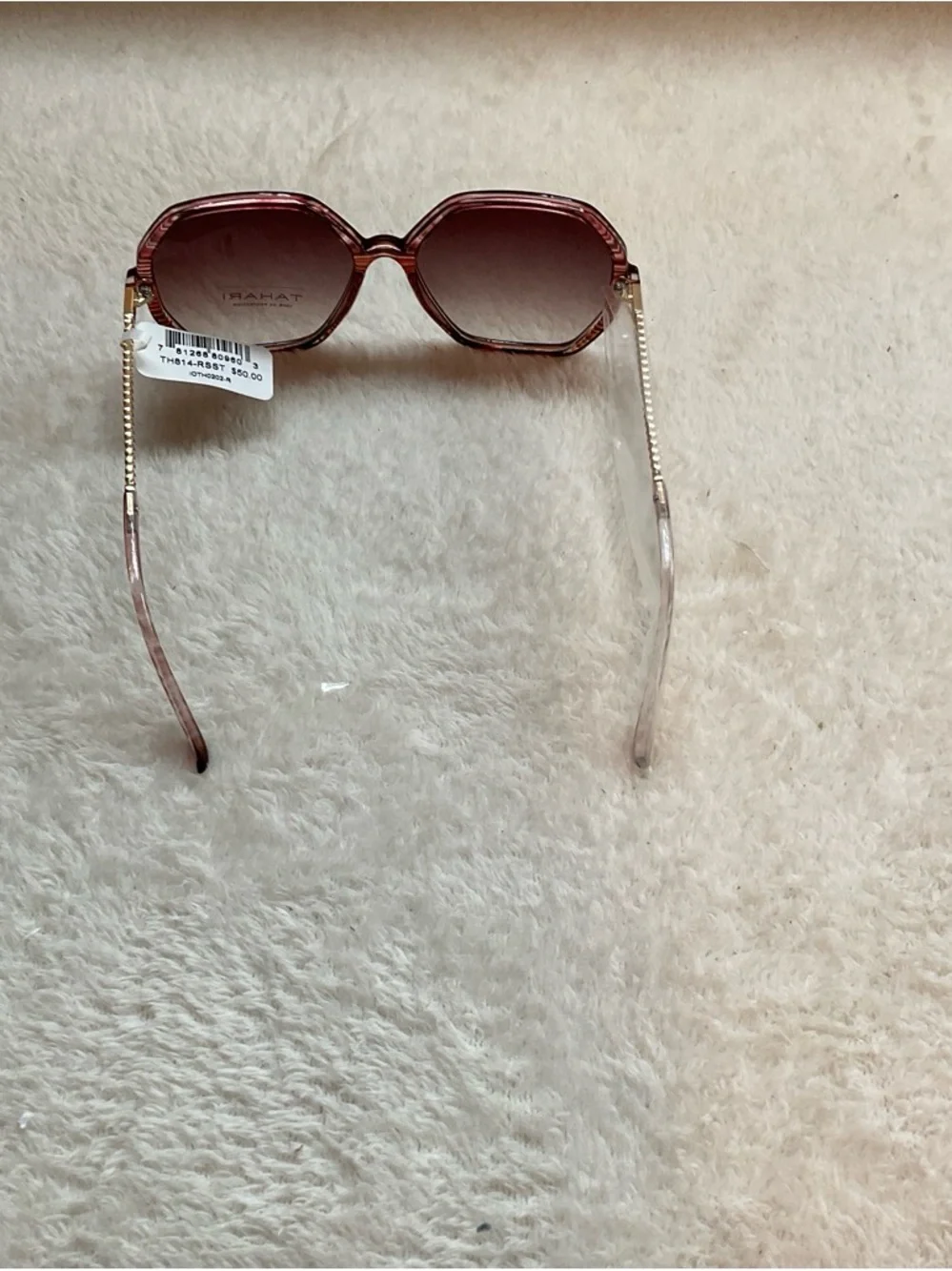 Tahari Pink Gradient Octagonal Sunglasses with Gold Temples